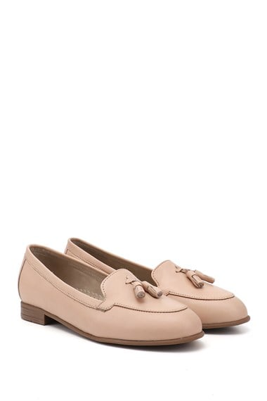 Womens Genuine Leather Ballerina Shoes with Skin Tassels