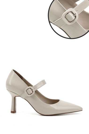 Womens Tan Patent Leather Pointed Toe Thin Heel Shoes