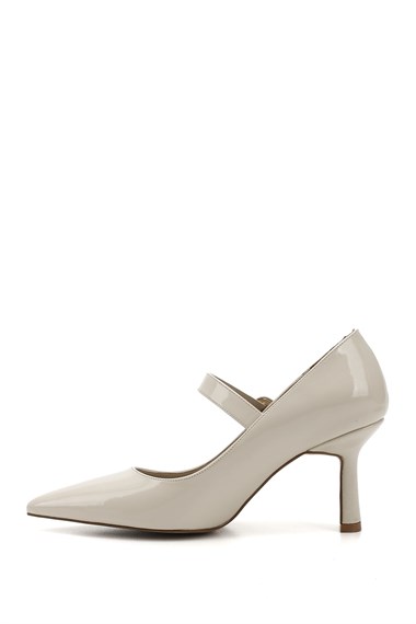 Womens Tan Patent Leather Pointed Toe Thin Heel Shoes
