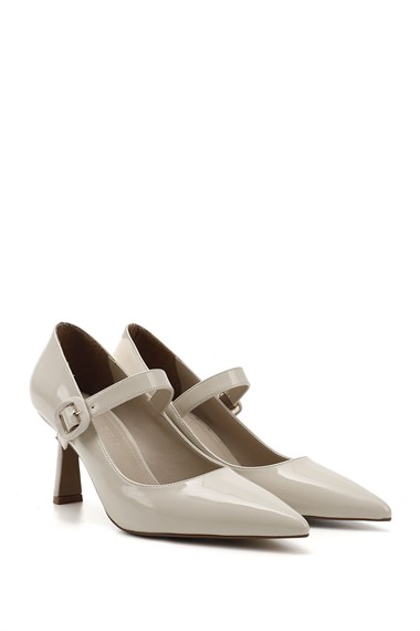 Womens Tan Patent Leather Pointed Toe Thin Heel Shoes