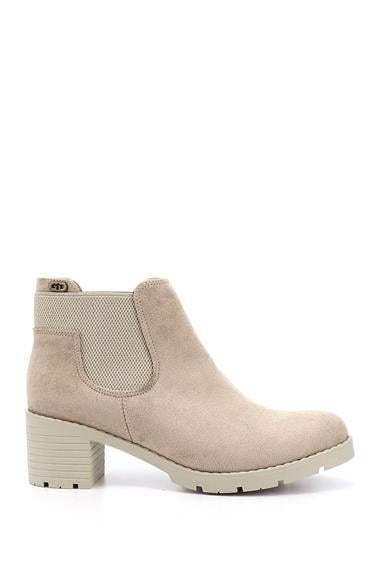 Womens Nude Suede Chunky Heel Chelsea Boots