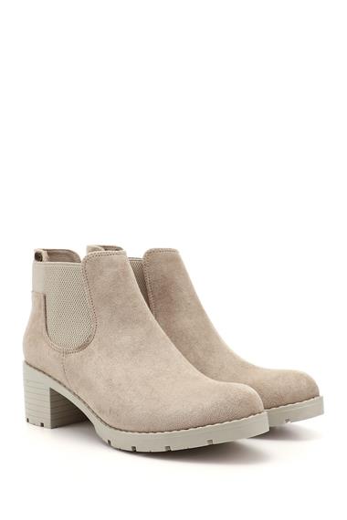 Womens Nude Suede Chunky Heel Chelsea Boots