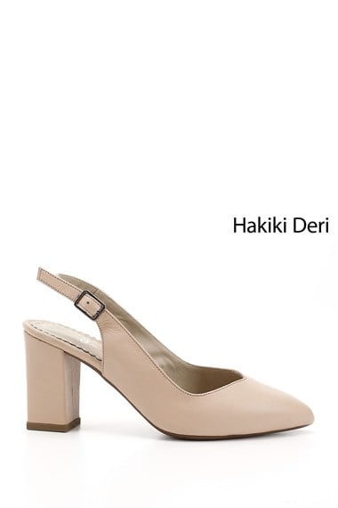 Kadın Ten Yüksek Kalın Topuklu Arkası Açık Hakiki Deri Ayakkabı