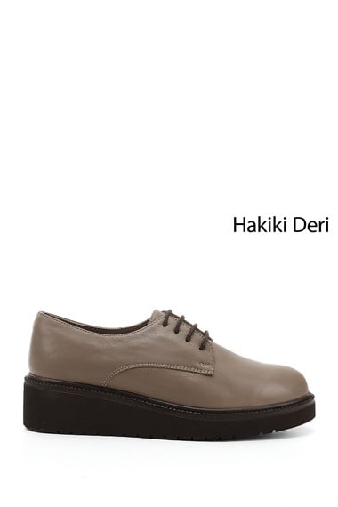 Kadın Vizon Antik Bağcıklı Dolgu Taban Hakiki Deri Ayakkabı