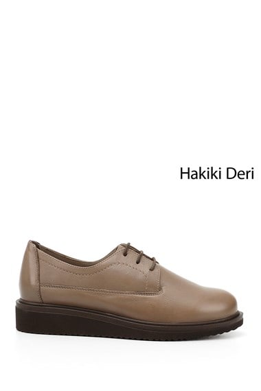 Kadın Vizon Antik Bağcıklı Dolgu Taban Hakiki Deri Ayakkabı