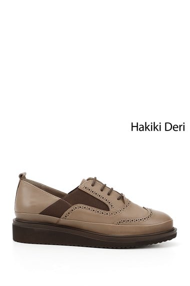 Kadın Vizon Antik Bağcıklı Dolgu Taban Hakiki Deri Ayakkabı