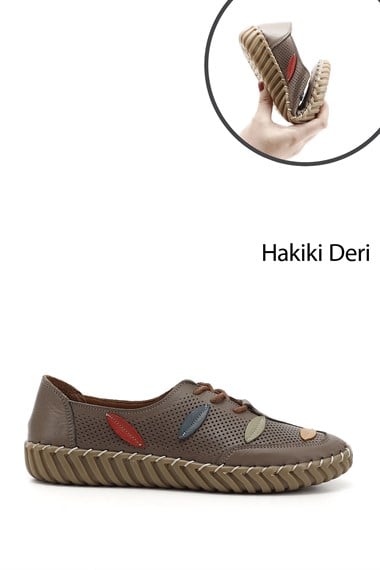 Kadın Vizon Antik Dolgu Taban Bağcıklı Hakiki Deri Comfort Ayakkabı