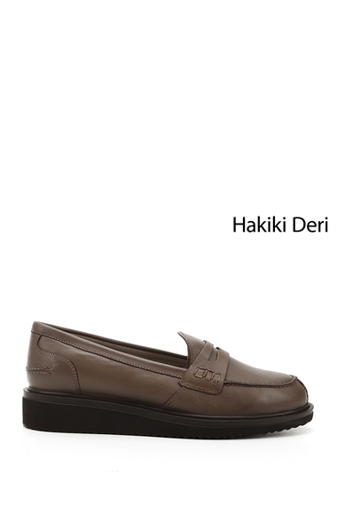 Kadın Vizon Antik Dolgu Taban Hakiki Deri Loafer Ayakkabı