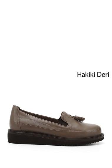Kadın Vizon Antik Dolgu Taban Püsküllü Hakiki Deri Ayakkabı