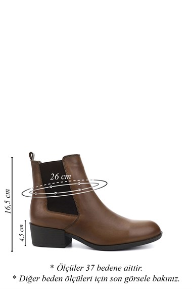 Kadın Vizon Antik Fermuarlı Kalın Topuklu Hakiki Deri Chelsea Bot