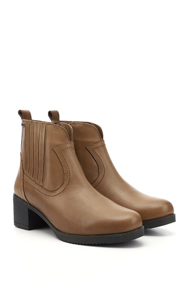 Womens Mink Antique Zipper Thick Heel Genuine Leather Boots