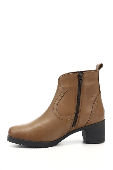 Womens Mink Antique Zipper Thick Heel Genuine Leather Boots