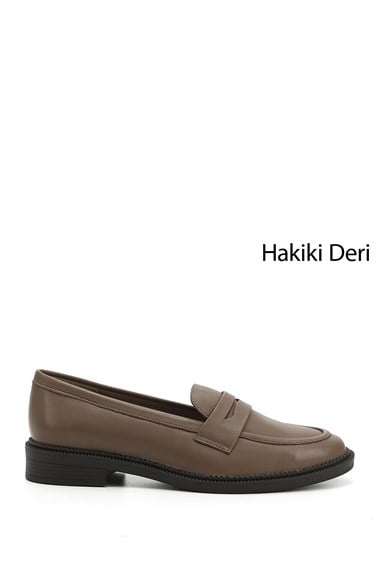 Kadın Vizon Antik Hakiki Deri Loafer Ayakkabı