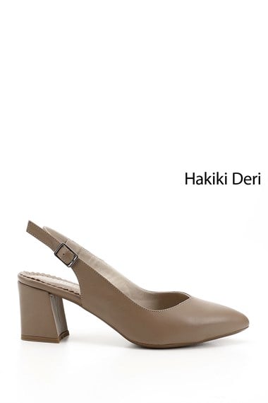 Kadın Vizon Antik Kalın Topuklu Arkası Açık Hakiki Deri Ayakkabı