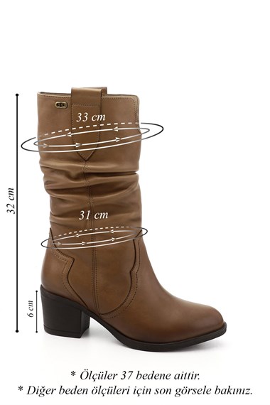 Kadın Vizon Antik Kalın Topuklu Körüklü Hakiki Deri Çizme