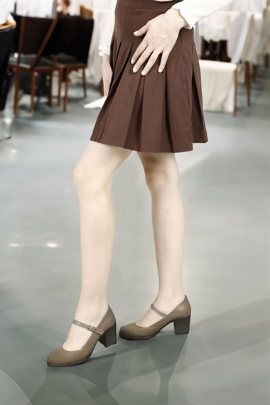 Womens Mink Antique Thick Heeled Mary Jane Genuine Leather Shoes