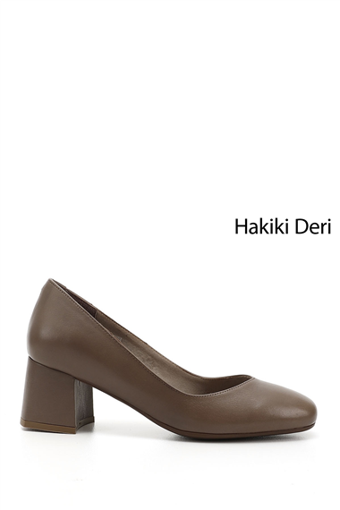 Womens Mink Antique Cut Toe Medium Thick Heeled Genuine Leather Shoes