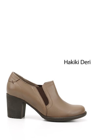 Kadın Vizon Antik Orta Kalın Topuklu Hakiki Deri Ayakkabı
