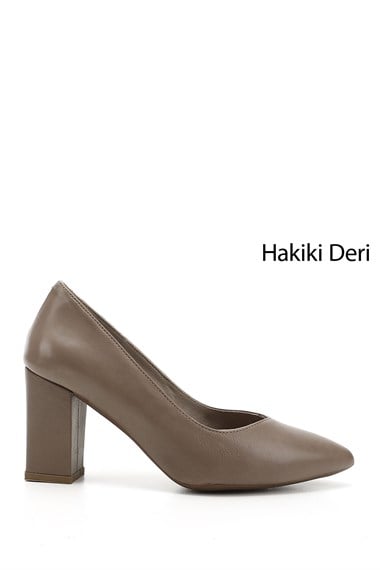 Womens Mink Antique Pointed Toe High Thick Heel Genuine Leather Shoes
