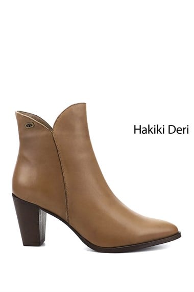 Kadın Vizon Fermuarlı Sivri Burun Hakiki Deri Bot