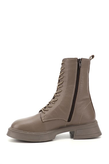 Womens Mink Floater Zippered Thick Sole Genuine Leather Combat Boots