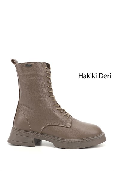 Womens Mink Floater Zippered Thick Sole Genuine Leather Combat Boots