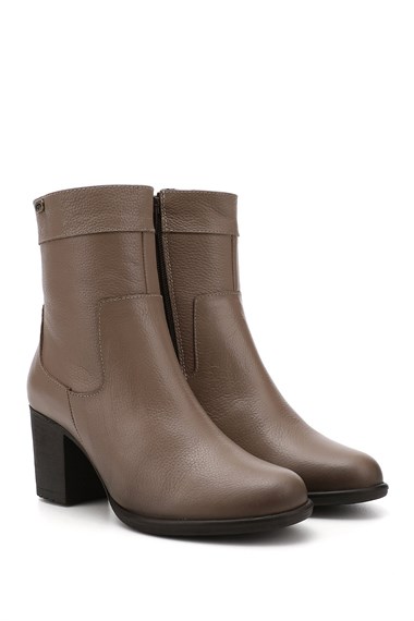 Womens Mink Floater Zippered Thick Heel Genuine Leather Boots