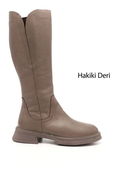 Womens Mink Floater Zippered Thick Heel Genuine Leather Boots