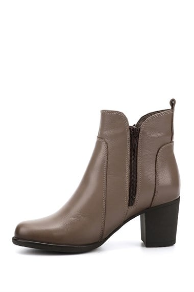 Womens Mink Floater Zippered Thick Heel Genuine Leather Boots