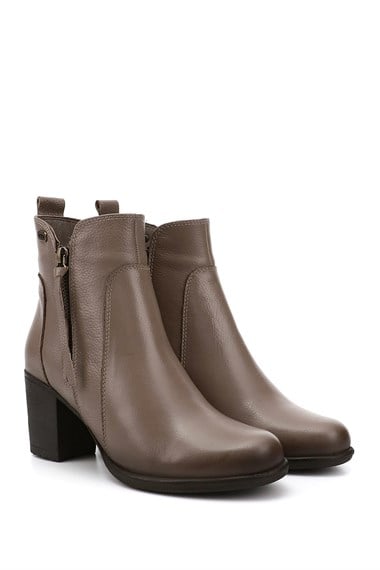 Womens Mink Floater Zippered Thick Heel Genuine Leather Boots