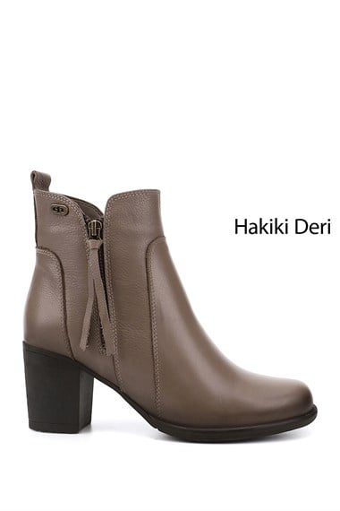 Womens Mink Floater Zippered Thick Heel Genuine Leather Boots