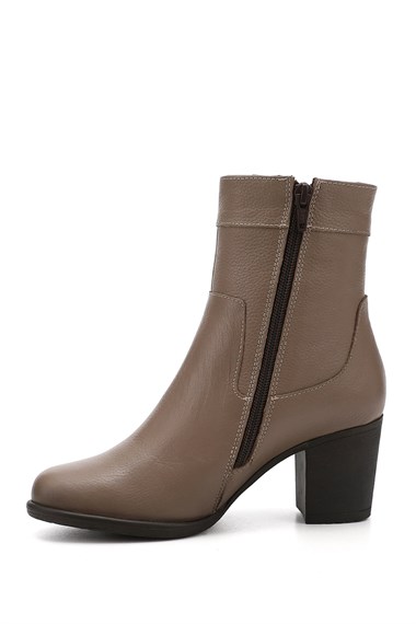 Womens Mink Floater Zippered Thick Heel Genuine Leather Boots