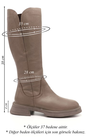 Womens Mink Floater Zippered Thick Heel Genuine Leather Boots