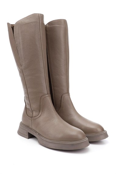 Womens Mink Floater Zippered Thick Heel Genuine Leather Boots