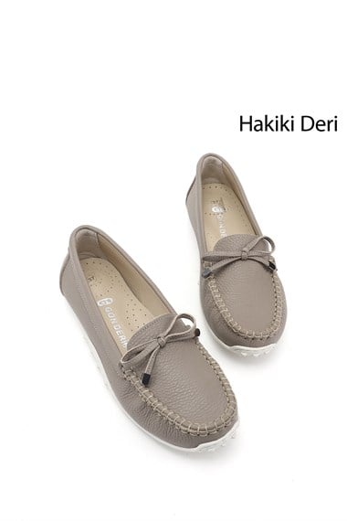 Kadın Vizon Floter Fiyonklu Hakiki Deri Comfort Loafer