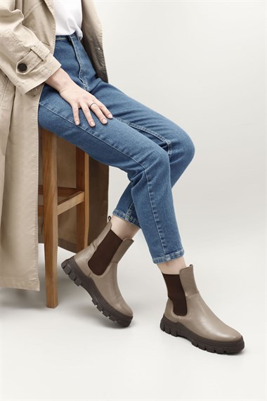 Womens Mink Floater Rubber Sole Genuine Leather Chelsea Boots