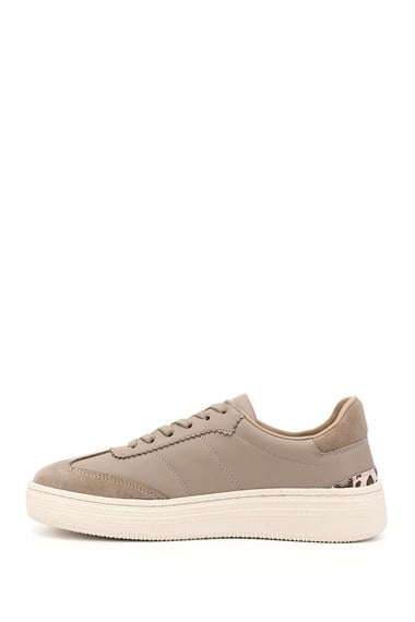 Kadın Vizon Lastik Bağcıklı Dolgu Taban Hakiki Deri Sneaker