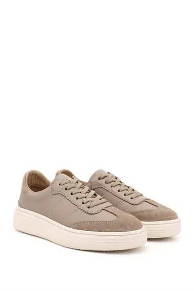 Kadın Vizon Lastik Bağcıklı Dolgu Taban Hakiki Deri Sneaker