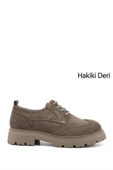 Kadın Vizon Süet Bağcıklı Hakiki Deri Ayakkabı