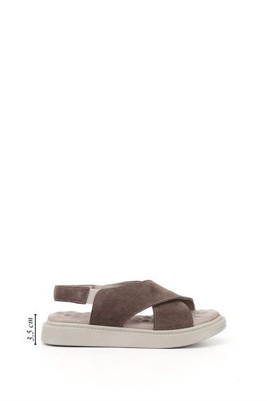 Kadın Vizon Süet Çapraz Bantlı Dolgu Taban Hakiki Deri Comfort Sandalet