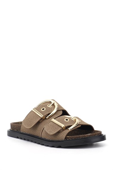 Kadın Vizon Süet Çift Tokalı Terlik