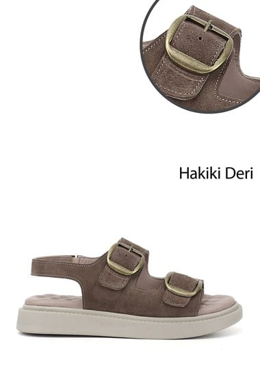 Kadın Vizon Süet Cırtlı Tokalı Dolgu Taban Hakiki Deri Comfort Sandalet
