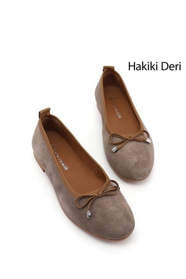 Kadın Vizon Süet Fiyonklu Hakiki Deri Babet