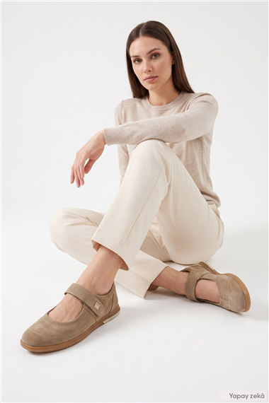 Womens Mink Suede Mary Jane Genuine Leather Ballet Flats
