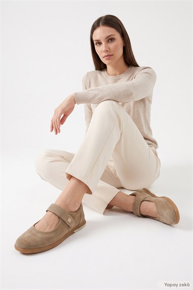 Womens Mink Suede Mary Jane Genuine Leather Flats