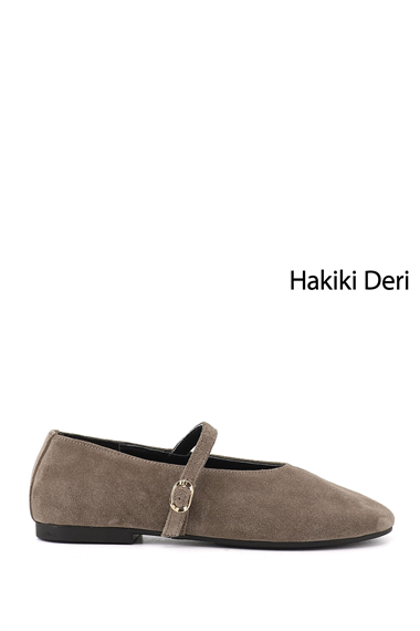 Kadın Vizon Süet Mary Jane Hakiki Deri Babet
