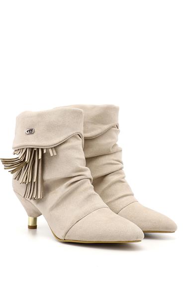 Womens Mink Suede Tassel Pointed Toe High-Heeled Boots