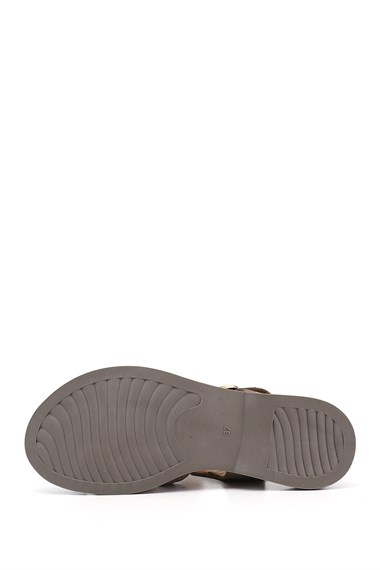 Kadın Vizon Süet Tokalı Bantlı Burnu Kapalı Hakiki Deri Sandalet