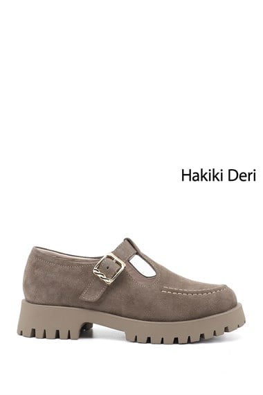 Kadın Vizon Süet Tokalı Hakiki Deri Ayakkabı