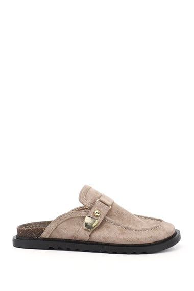 Womens Mink Suede Buckled Slippers